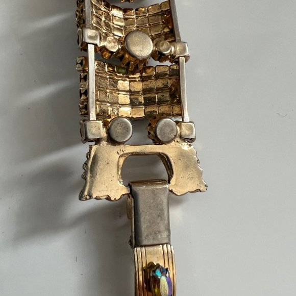 GLAMOROUS VINTAGE WIDE AB Rhinestone JEWELRY SET BRACELET EARRINGS CONTINENTAL - Picture 7 of 12